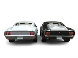 Sublime metallic silver and black American vintage cars - back view photo