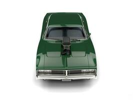 Forest green vintage muscle car - top down front view photo