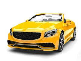 Cyber yellow modern convertible luxury car - front view closeup shot photo