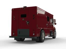 Dark red armored transport car - back view photo