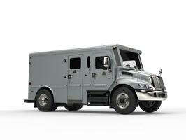 Silver armored cash transport car - beauty shot photo