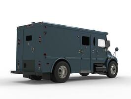 Navy blue armored transport car - tail view photo