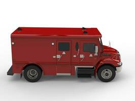 Red armored transport truck - side view photo