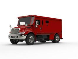 Red armored transport truck - studio shot photo