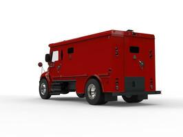 Red armored transport truck - tail view photo