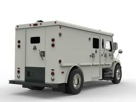 White armored transport van - back view shot photo