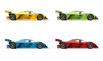 Super sports cars  in red, green, blue and yellow photo