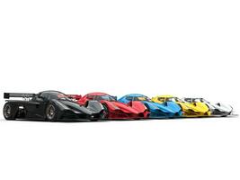 fila de súper deporte carrera carros en varios colores foto