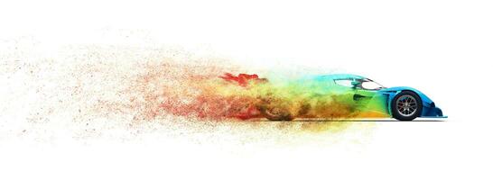 Awesome colorful super fast race car - particle disintegration effect photo