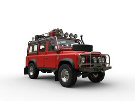 Red off road vehicle with all equipment photo