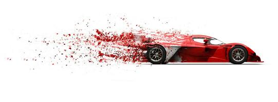 Super fast red sports car - paint disintegrating effect photo