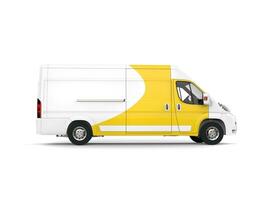 Big white and yellow delivey van - side view photo