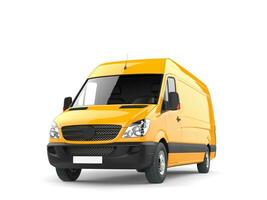 Modern yellow delivery van - front view photo