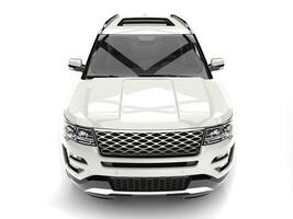 Clear white modern SUV - front view closeup shot photo