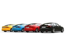 Modern colorful electric sports cars - tail side view photo