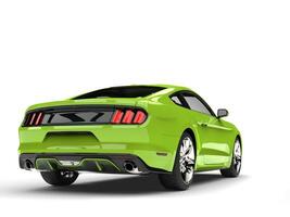 Screaming green modern super muscle car - tail view photo