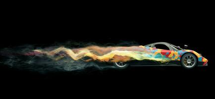 Multicolor super car - colorful smoke trails photo