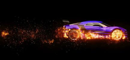 Purple super sports car - wheels on fire photo