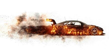 Black race sports car on fire photo
