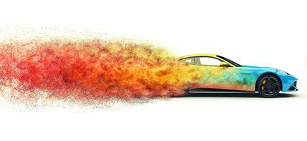 Colorful modern sports car - particle explosion effect photo
