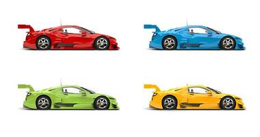 Set of red, gree, blue and yellow modern super sports cars - side view photo