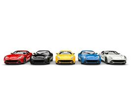 Colorful modern sports concept cars - front view photo