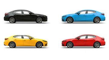 Modern business cars in red, blue, yellow and black photo