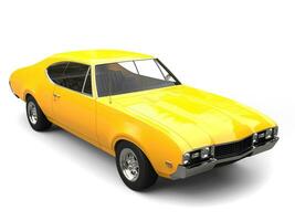 Restored old school bright yellow vintage muscle car - studio shot photo