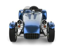 Metallic sea blue vintage open wheel sport racing car - front view photo