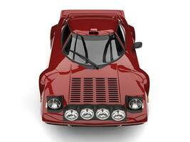 Metallic crimson red vintage sports race car - top down view photo