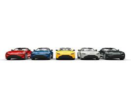 Modern electric sports cars in various colors - front view photo