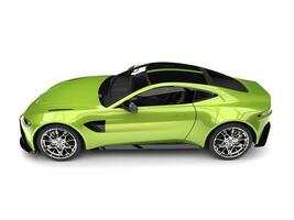 Metallic lime green modern electric sports car - top down side view photo