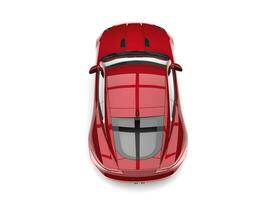 Metallic cherry red luxury sports car - top down view photo