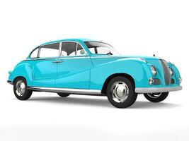 Classic vintage luxury car in bright blue cyan color photo