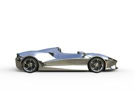 Shiny silver modern concept supercar - side view photo