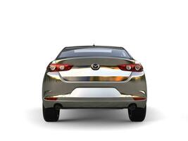 Chrome silver Mazda 3 2019 - 2022 model - back view - 3D Illustration - isolated on white background photo