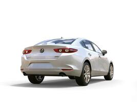 Metallic white Mazda 3 2019 - 2022 model - back view - 3D Illustration - isolated on white background photo