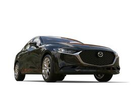 Shiny Black Mazda 3 2019 - 2022 model - low angle shot - 3D Illustration - isolated on white background photo