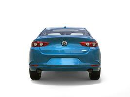 Metallic blue Mazda 3 2019 - 2022 model - back view - 3D Illustration - isolated on white background photo