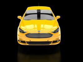Bright yellow Ford Mondeo 2015 - 2018 model - front view - 3D Illustration - on black reflective background photo