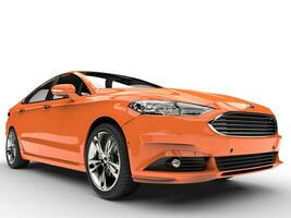 Rich orange Ford Mondeo 2015 - 2018 model - front view closeup shot - 3D Illustration - on white background photo