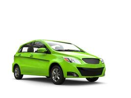 Modern small compact economic car in bright green color photo