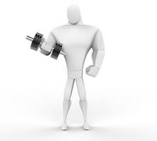 3D Strong Character lifting a dumbell weight isolated on white background. photo