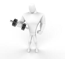 3D Character lifting a dumbell -  top view. photo