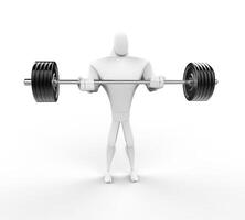 Strong 3D Character Weightlifting - front view. photo