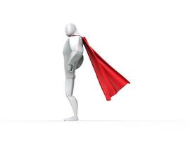 Superhero guy with red cape - right side view photo