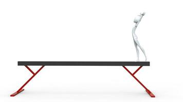blanco gimnasta en un equilibrar haz en comenzando posición - 3d ilustración foto