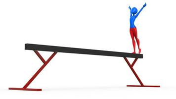 Gymnast girl - red and blue outfit - balance beam practice - 3D Illustration photo
