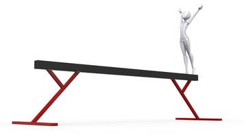 Girl gymnast on a balance beam - low angle shot - 3D Illustration photo