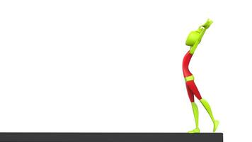 Gymnast - red and green outfit - balance beam - side shot - 3D Illustration photo